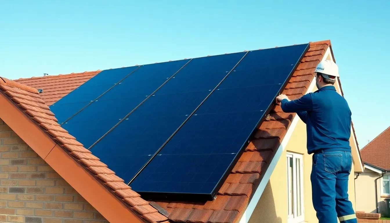 Solar panels being installed on a UK residential roof